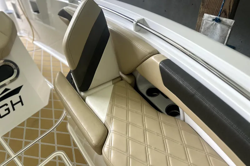 Slide: The Image of Luxurious interior of 2019 Sunsation 34 CCX boat with beige and black seating. - 8