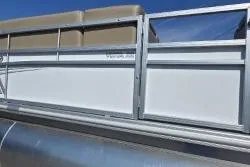 Slide: The Image of 2025 SunChaser Vista 22 Fish pontoon boat with aluminum railing and sleek design. - 3