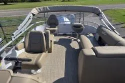Slide: The Image of 2025 SunChaser Vista 22 Fish pontoon boat with spacious seating and modern design. - 6