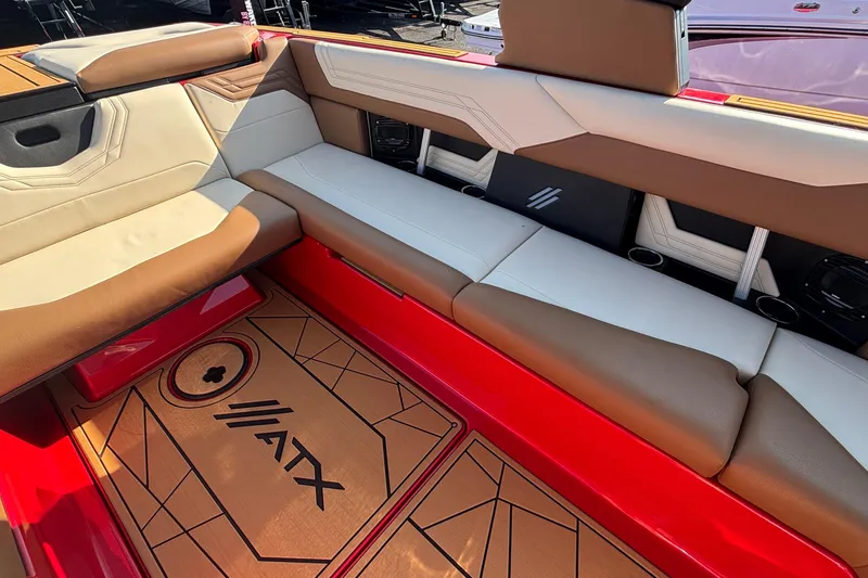 Slide: The Image of Luxurious interior of 2026 ATX Surf Boats 24 Type-S with stylish seating and flooring. - 10