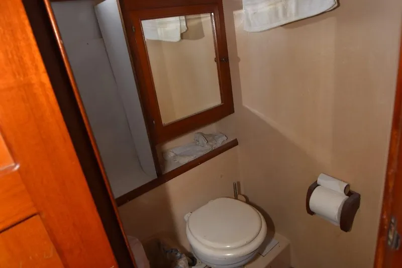 Slide: The Image of 1987 Hartman-Palmer Offshore 38 Sundeck bathroom with toilet and mirror. - 18