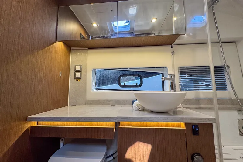 Slide: The Image of Luxurious bathroom interior of 2022 Jeanneau Leader 12.5 WA yacht with modern fixtures. - 30