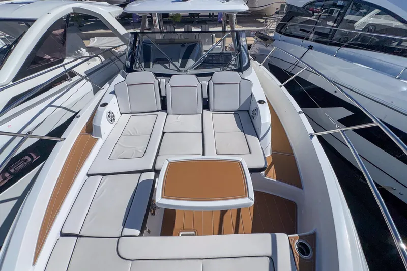 Slide: The Image of 2022 Jeanneau Leader 12.5 WA boat with spacious seating and sleek design. - 40