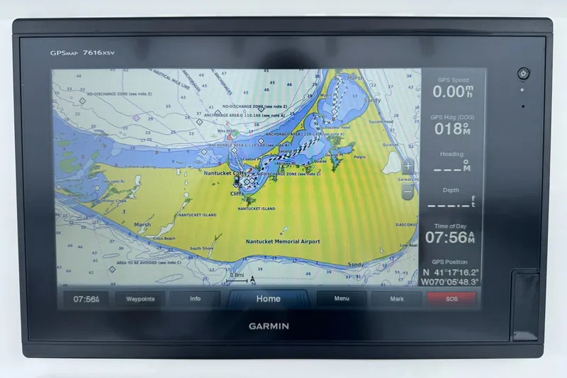 Slide: The Image of Garmin GPSMAP 7616xsv displaying nautical chart of Nantucket Island on Contender 36 Open, 2002 model. - 24
