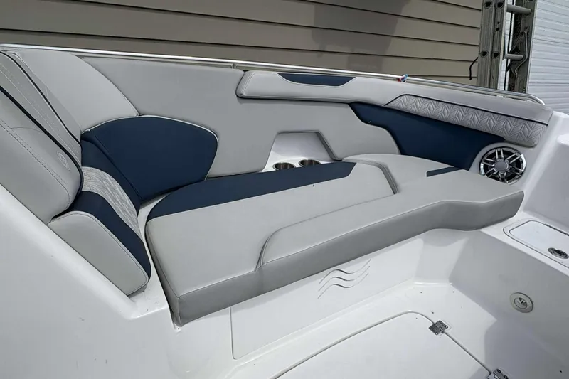 Slide: The Image of 2023 Hurricane SD 2400 boat interior with stylish gray and blue seating. - 6