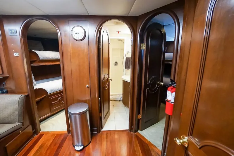 Slide: The Image of Luxurious wooden interior of 1996 ABD 90 Explorer yacht with bunk beds and bathroom. - 66
