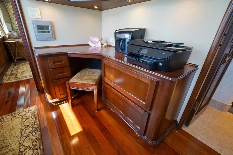 Slide: The Image of Luxurious wooden office space in 1996 ABD 90 Explorer yacht with printer and chair. - 81