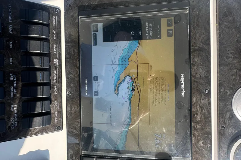 Slide: The Image of Navigation system on 2014 Sea Ray 450 Sedan Bridge displaying nautical chart. - 19