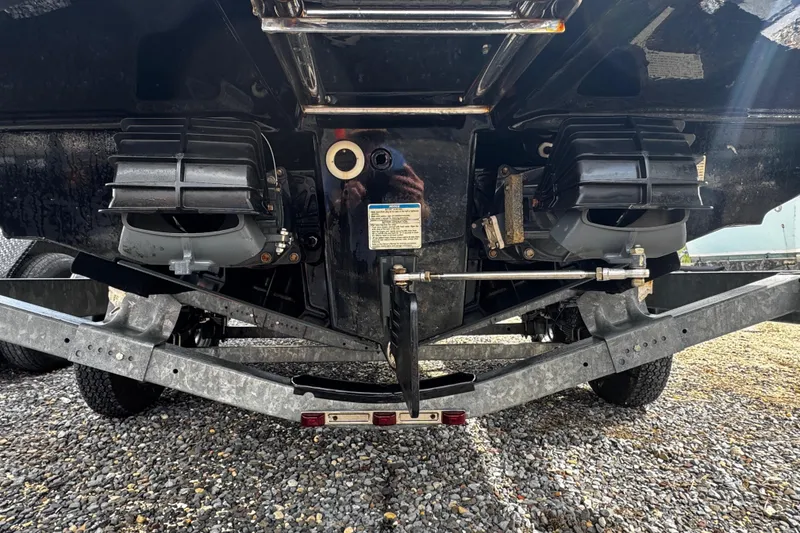 Slide: The Image of 2023 Yamaha Boats AR220 jet propulsion system on trailer, showcasing dual engines. - 3