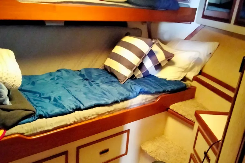 Slide: The Image of Cozy cabin interior of 1985 50' Pacifica Long Range Sportfisherman with bunk beds. - 15