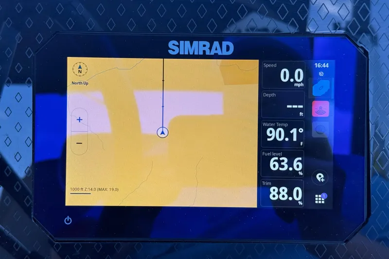 Slide: The Image of Simrad display on 2025 Bennington 23 LXSFB showing navigation and boat metrics. - 25