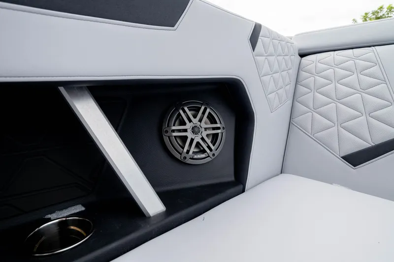Slide: The Image of 2026 Nautique Super Air Nautique GS22 interior speaker and upholstery detail. - 24