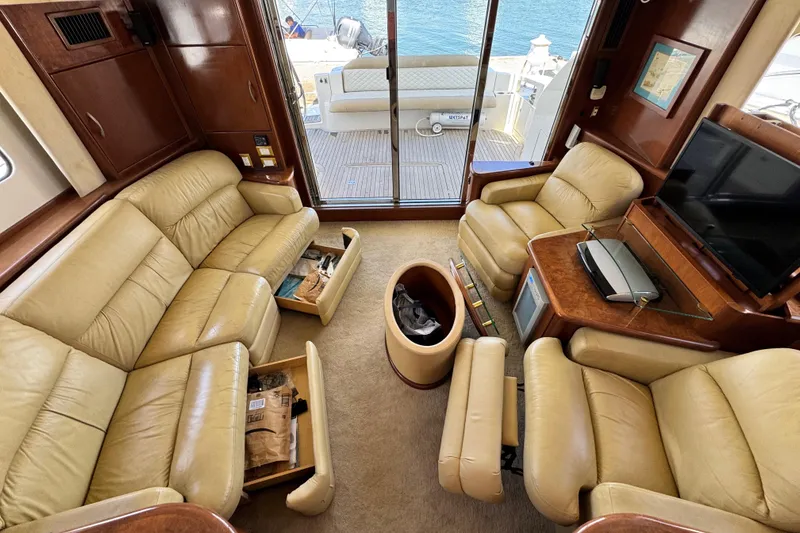 Slide: The Image of Luxurious interior of 2009 Ovation 52 yacht with leather seating and entertainment system. - 22