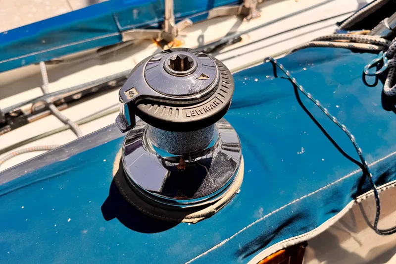Slide: The Image of Close-up of a Lewmar winch on a 1982 Kelly Peterson 46 sailboat. - 36