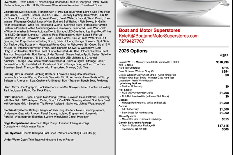 Slide: The Image of 2026 Blackfin 272 CC boat options and pricing details from Boat and Motor Superstores. - 36