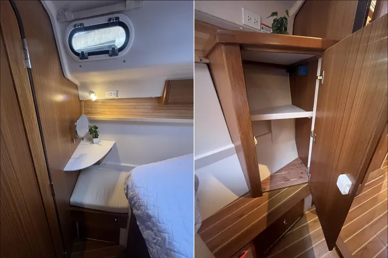 Slide: The Image of Interior of 2026 Catalina 386 yacht with wooden cabinetry and cozy sleeping area. - 14