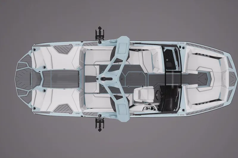 Slide: The Image of 2026 Nautique Super Air Nautique G23 boat, rear view with sleek design and seating. - 3