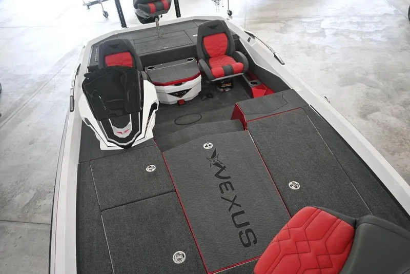 Slide: The Image of 2026 Vexus VX s21 boat interior with red and black seating, spacious deck, and modern design. - 10