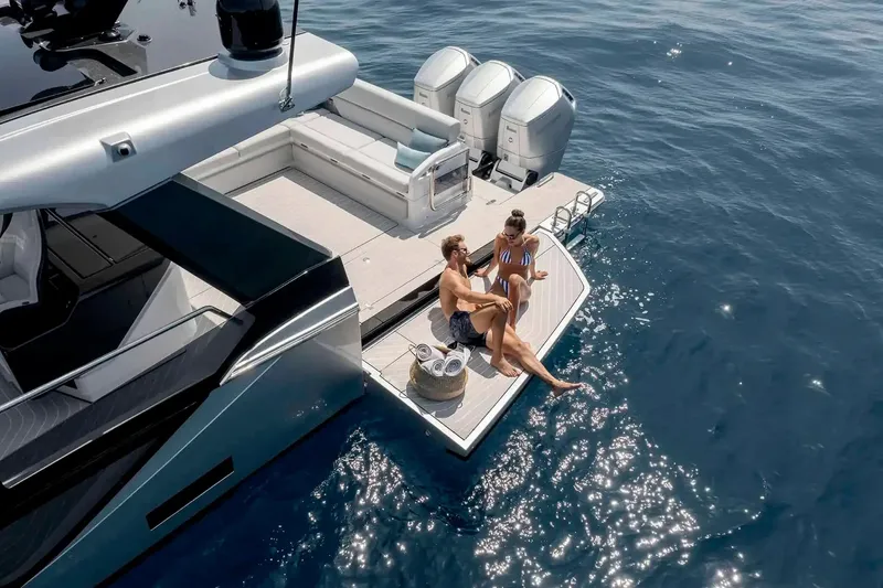 Slide: The Image of Couple relaxing on Azimut Verve 48 yacht, 2025 model, enjoying sunny day at sea. - 7