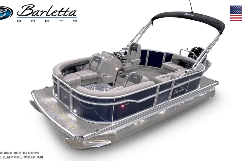 Slide: The Image of 2025 Barletta Aria 20L pontoon boat with sleek design and comfortable seating. - 3