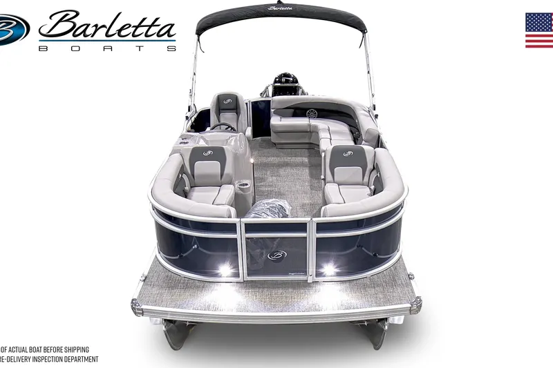 Slide: The Image of 2025 Barletta Aria 20L pontoon boat with sleek design and spacious seating. - 4