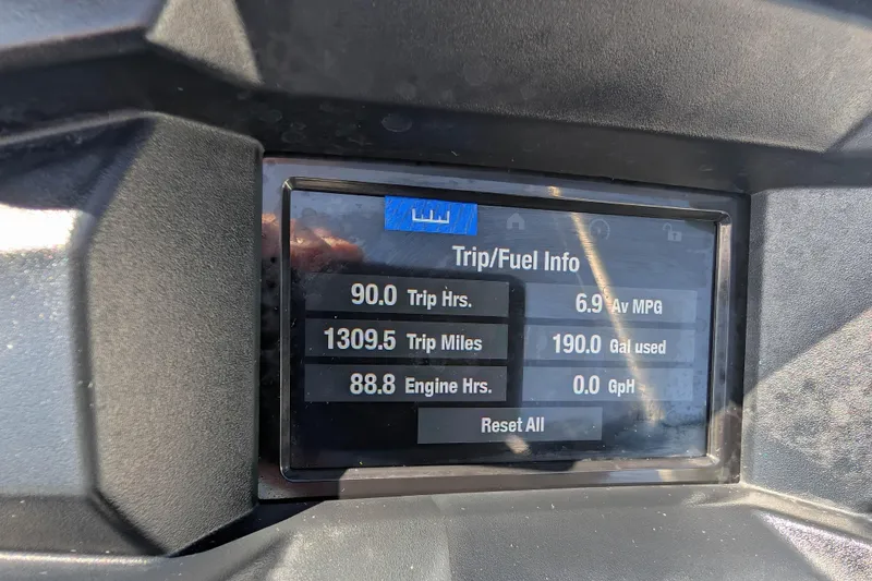 Slide: The Image of Yamaha WaveRunner VX Deluxe 2021 dashboard displaying trip and fuel information. - 14