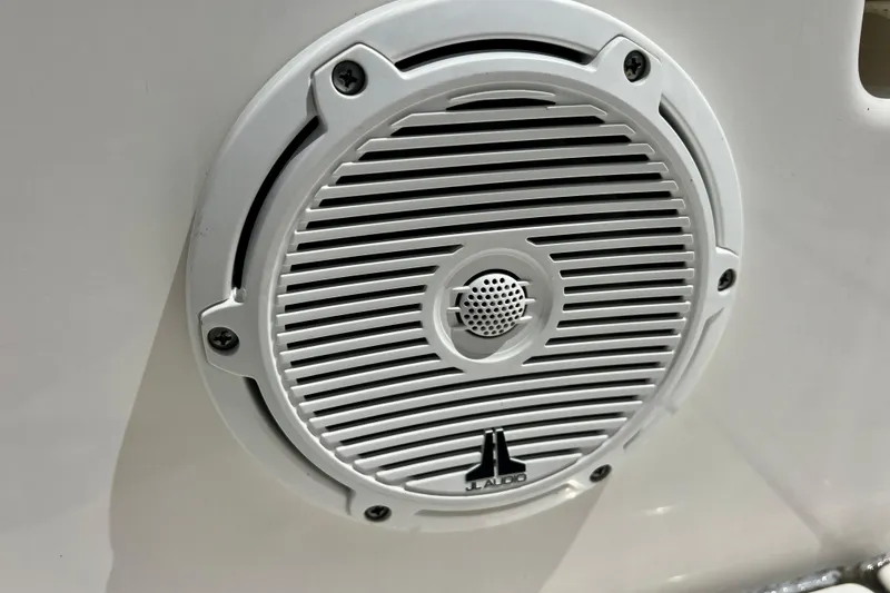 Slide: The Image of Close-up of a JL Audio speaker on a 2023 Boston Whaler 210 Montauk boat. - 24