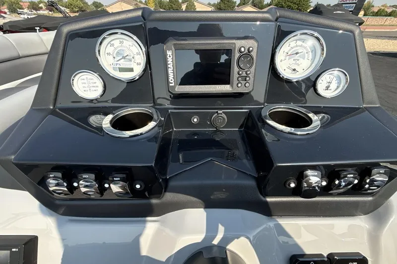 Slide: The Image of Dashboard of 2026 Landau Island Breeze 21 C boat with gauges and controls. - 15