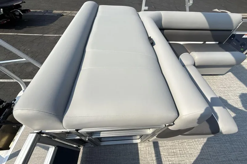 Slide: The Image of 2026 Landau Island Breeze 21 C boat with sleek gray seating and modern design. - 17