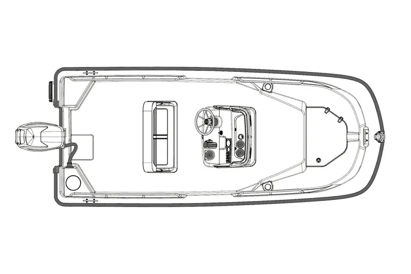 Slide: The Image of Top view schematic of a 2022 Boston Whaler 150 Montauk boat layout. - 21