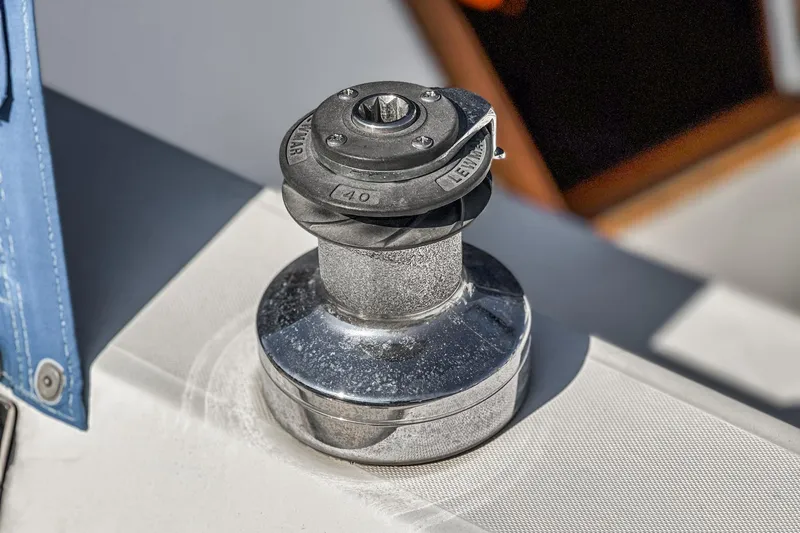 Slide: The Image of Sailboat winch on a 1984 Catalina 30, used for adjusting sails. - 48