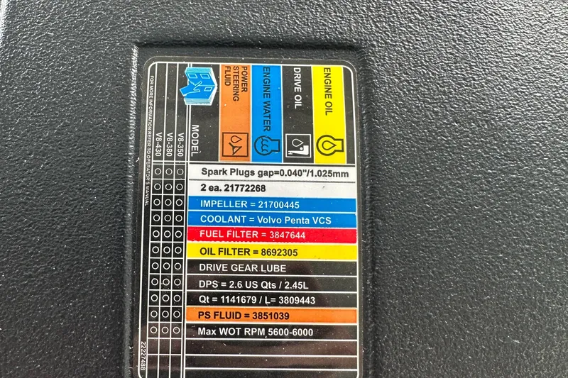 Slide: The Image of Label on Cobalt R7 2015 engine detailing maintenance parts and specifications. - 30
