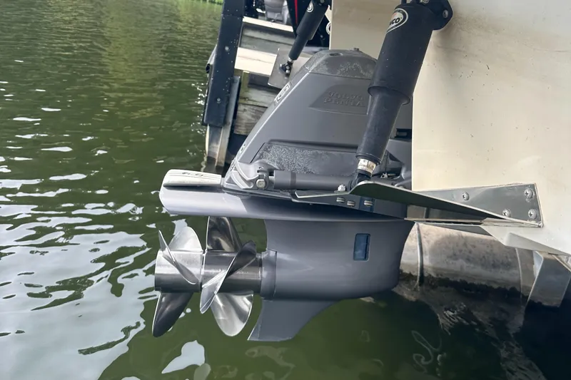 Slide: The Image of Close-up of a 2015 Cobalt R7 boat's propeller in water. - 31