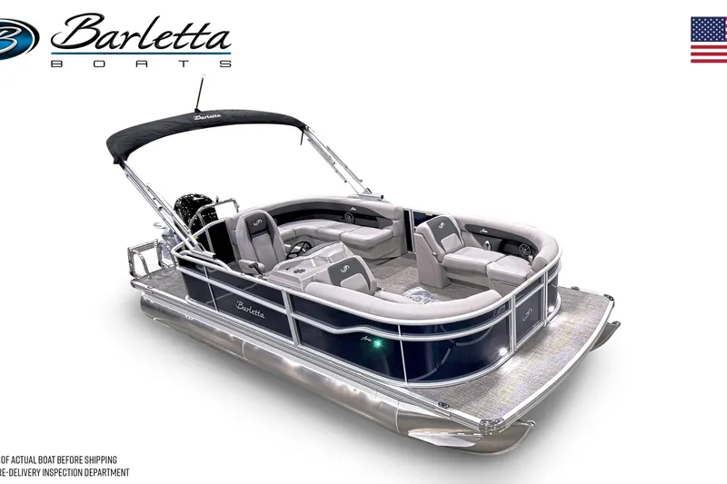 Slide: The Image of 2025 Barletta Aria 20L pontoon boat with sleek design and comfortable seating. - 9