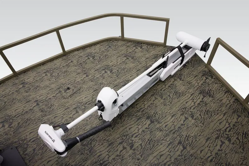 Slide: The Image of 2026 Tracker GRIZZLY® 2072 CC Sportsman boat deck with mounted trolling motor. - 21