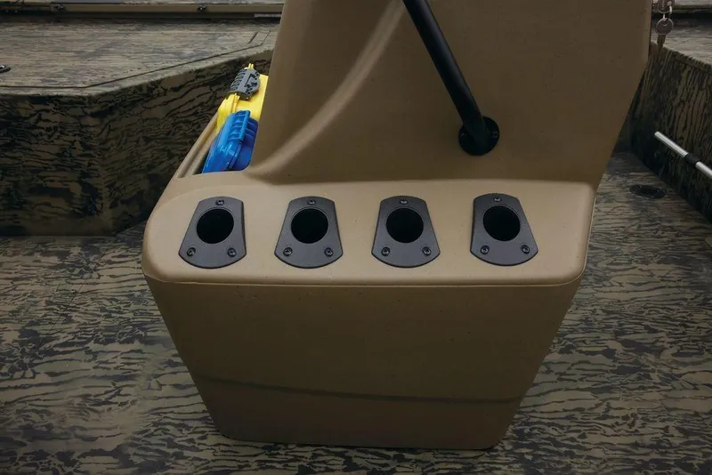 Slide: The Image of 2026 Tracker GRIZZLY® 2072 CC Sportsman boat console with four rod holders. - 29