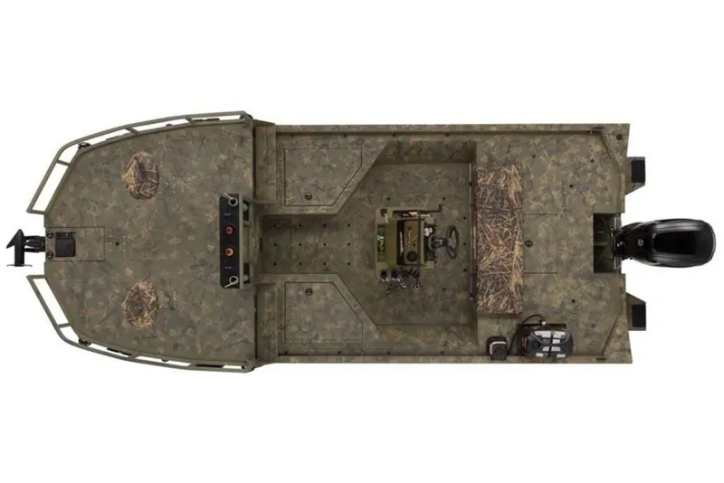 Slide: The Image of Top view of 2026 Tracker GRIZZLY® 2072 CC Sportsman boat in camouflage design. - 7