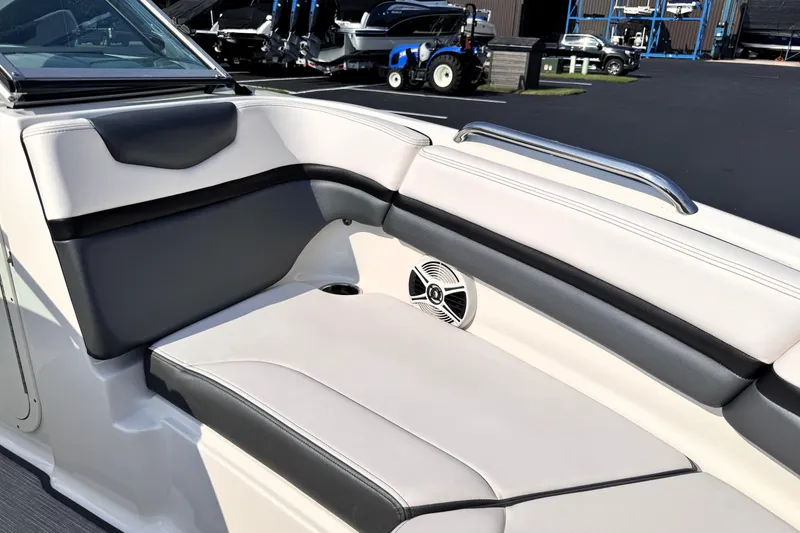 Slide: The Image of 2019 Chaparral Vortex 203 VRX boat interior with sleek seating and speaker system. - 12