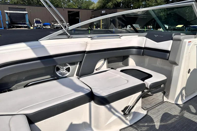 Slide: The Image of 2019 Chaparral Vortex 203 VRX boat interior with sleek seating and modern design. - 9