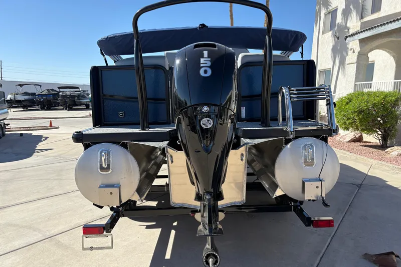 Slide: The Image of 2026 Premier 210 Sunsation RF pontoon boat with powerful outboard motor. - 4