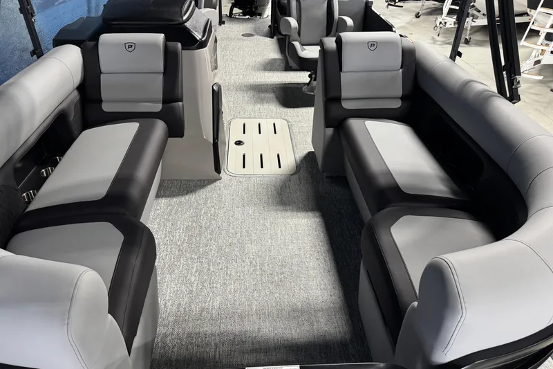Slide: The Image of 2026 Premier 230 SunSation RF interior with gray and black seating, modern design. - 8
