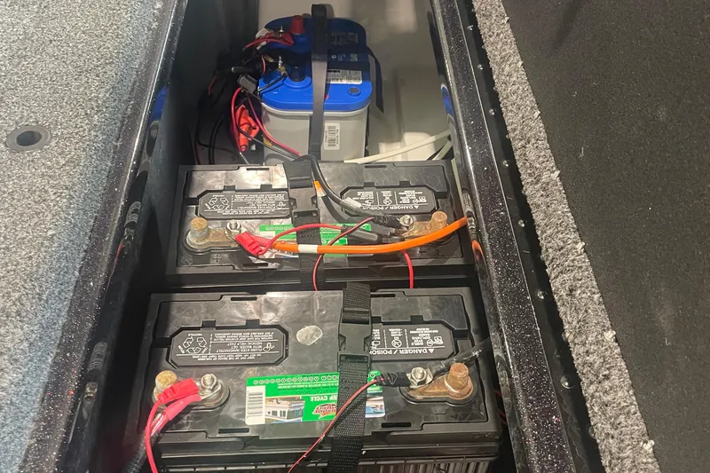 Slide: The Image of Battery compartment of a 2020 Nitro Z18 boat with multiple connected batteries. - 6