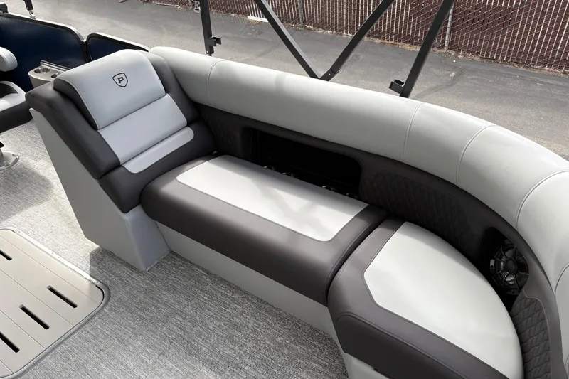 Slide: The Image of Luxurious seating on 2026 Premier 230 Sunsation RL pontoon boat, featuring modern design and comfort. - 15