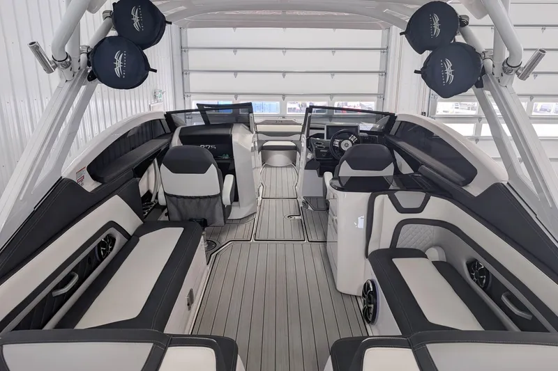 Slide: The Image of 2022 Yamaha Boats 275SD interior with sleek seating and modern design. - 4