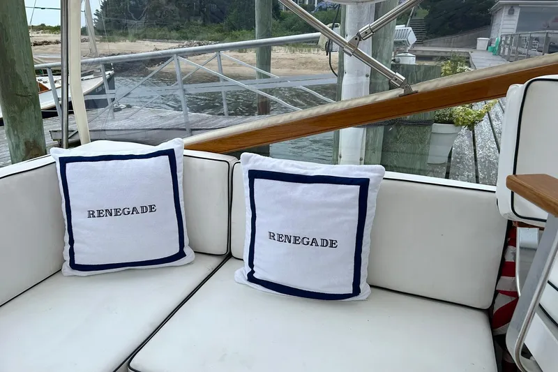 Slide: The Image of Cushioned seating on 1994 Little Harbor Express boat with "Renegade" pillows. - 2