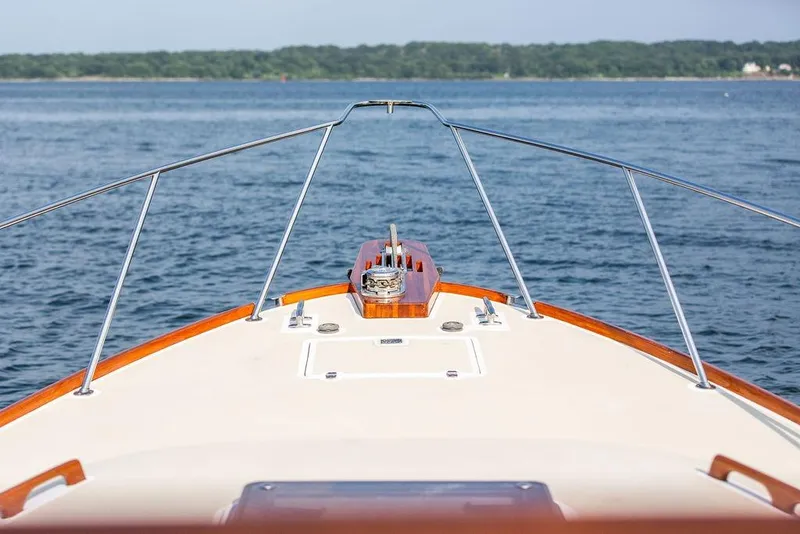 Slide: The Image of Bow view of 1994 Little Harbor Express boat on calm water. - 69