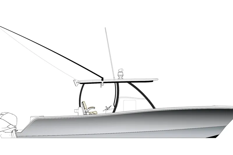Slide: The Image of 2026 Front Runner 34 Catamaran side view illustration, sleek design, modern features. - 3