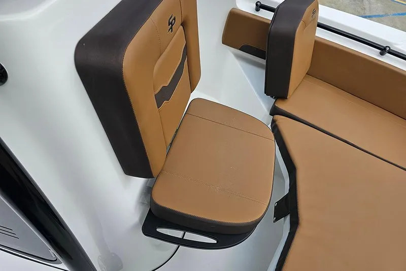 Slide: The Image of 2026 Sea Pro 225 Sandbar boat seating with tan and black cushions. - 35