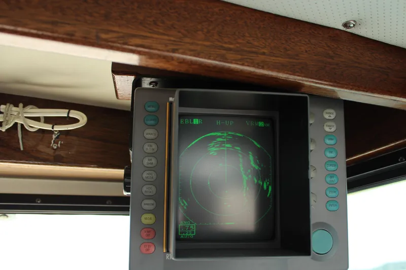 Slide: The Image of Radar display on a 1992 Novi 32 Downeast boat, showing navigation data. - 38