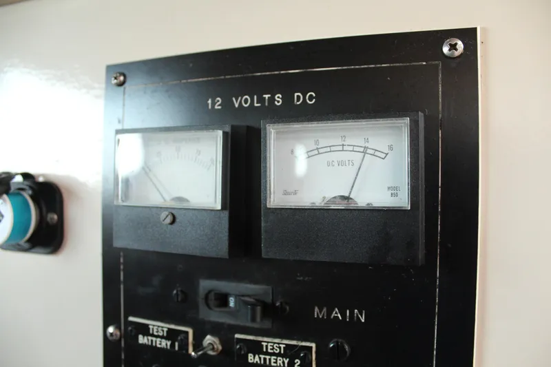 Slide: The Image of Close-up of a 12-volt DC panel on a 1992 Novi 32 Downeast boat. - 40